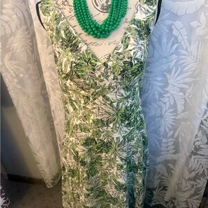 eshakti Green Leaf-Print V-Neck Midi Dress